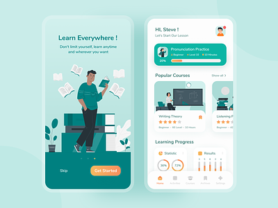 Language Learning Apps - Onboarding & Dashboard Screens application course course app dashboard dashboard design dashboard ui english green language language app learning learning app mobile app mobile ui mobiledesign onboarding onboarding screen onboarding ui uidesign uxdesign