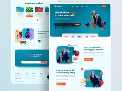 Quickarena Landing Page arena booking booking app clean homepage landing page light ui match simple sport stadium ui ui design ux ux design venue web web design website website design