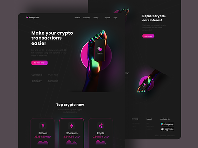 FootyCoin - Cryptocurrency Company Landing Page bitcoin blockchain crypto crypto currency crypto exchange crypto web crypto website cryptocurrency cryptocurrency web cryptocurrency website ethereum exchange glow gradient landing page nft tokens ui ux web design