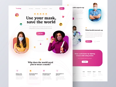 Masking - Mask movement landing page website colorful corona coronavirus covid covid19 doctor facemask health healthcare hospital mask medic medical pandemic ui ux virus web web design website design