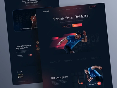 Champz - Sports tracking apps landing page website activity app activity tracker exercise fitness health health app home page landing page sport sport tracker tracking app training training app ui ux web web design website design workout workout app