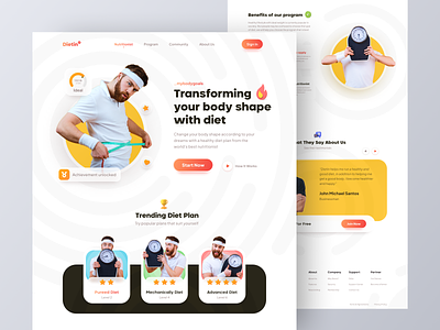 Dietin - Diet program landing page website calories carbs diet fitness gym health home page landing page meals muscle nutrition ui ux web web design website design weight weight loss workout yoga
