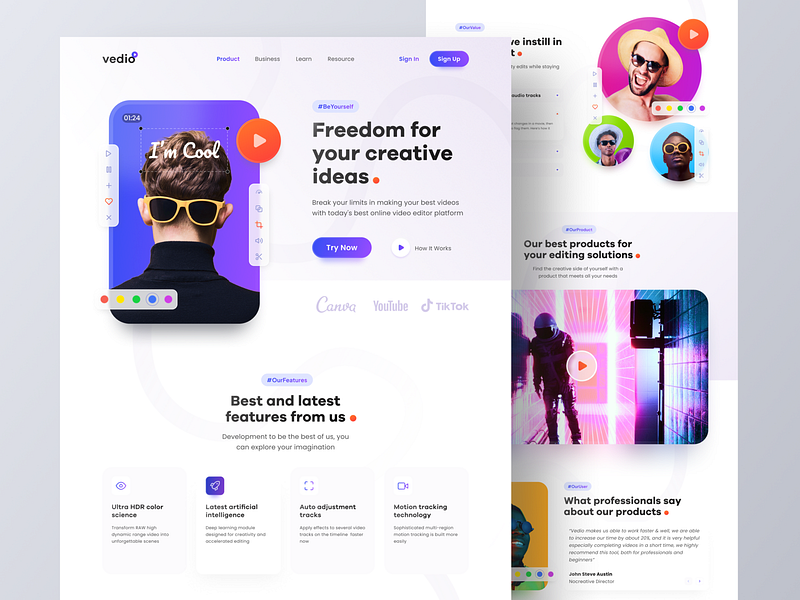 Vedio - Online Video Editor Landing Page Website by Adhiari Subekti for ...
