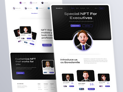 Boredsmile - Executive NFT Landing Page Website bitcoin blockchain clean crypto crypto art crypto currency cryptocurrency digital art home page landing page modern nft nftart professional ui ux web web design website website design