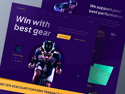Cyclistz - Bicycle gear store landing page website bicycle bike cycle shop cycling fitness health home page jersey landing page modern sport store tour de france training ui ux web web design website website design