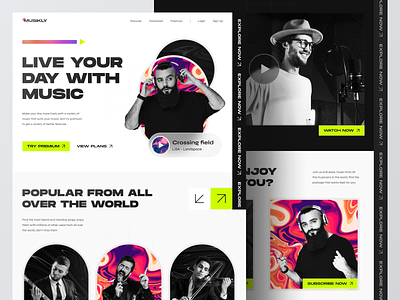 Musikly - Music Streaming Service Landing Page Website album apple music design home page landing page live modern music music app music player play player spotify streaming ui ux web web design website website design