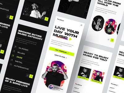Musikly - Music Streaming Service Responsive Website Design design home page landing page mobile website modern music music app music player play player responsive responsive layout responsive website streaming ui ux web web design website website design