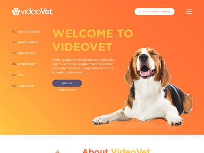 Videovet design dog gradient orange pet ui vet website yellow