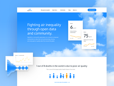 OpenAQ air airquality blue digital landing landingpage opendata redesign responsive uxui web website white