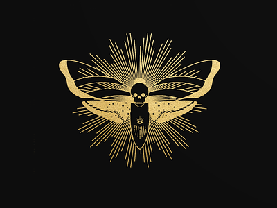Death Moth for the Hiring Hand black and gold branding butterfly illustration line art moth occult skull witchy