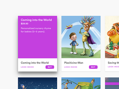 Coming into the World cards material design shop web