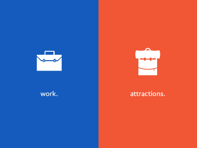 Work vs Trip attractions comparison contrast icon journey office opposite color options select trip ui work