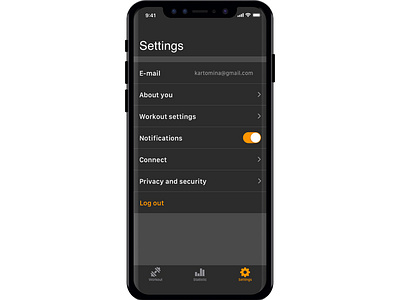 Daily UI 007 - Settings 007 app challange daily 100 daily 100 challenge dailyui dailyui007 dark mode design ios setting settings ui workout app