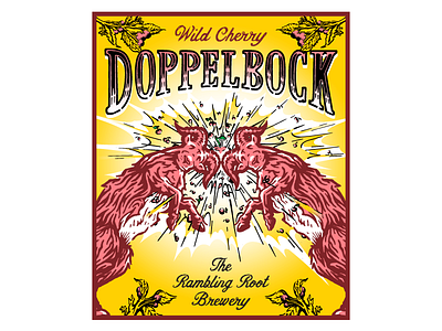 "Wild Cherry Doppelbock" advertisement beer label branding digital art font design graphic design hand drawn illustration illustration label design logo typography vector