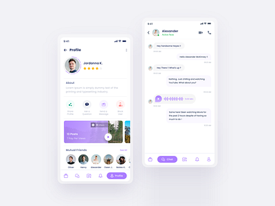 Profile and Message Screen chats chatting app menu bar profile profile design video