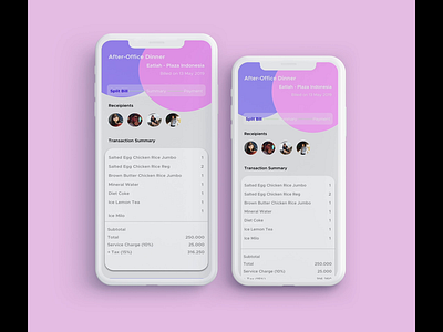 Split Bill Transaction App Flow card checkout daily ui 002 daliy ui mobile mobile app design payment receipt split bill summary transaction