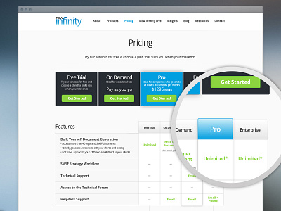 Pricing Page form grey information pricing tab ui website