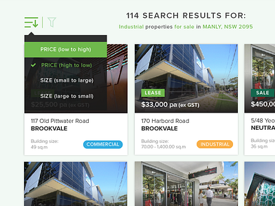 Sort By Menu drop down layout listing menu property real estate ui website