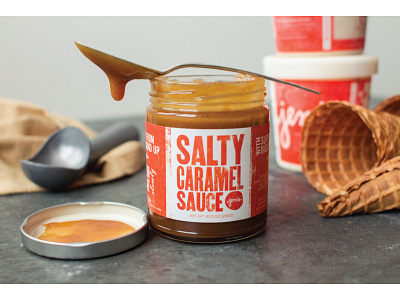 Jeni's Salty Caramel Sauce food letterpress logo packaging