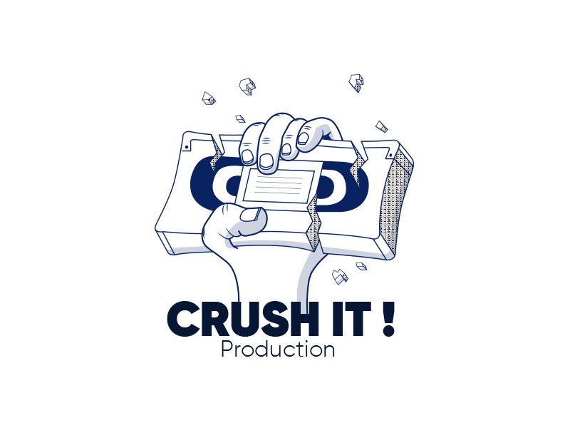 Crush It Prod 2 blue video fingers destroy crushed crush illustrated logo hand movies cinema production video tape logo