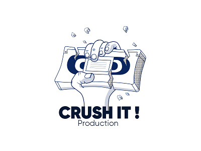 Crush It Prod 2 blue cinema crush crushed destroy fingers hand illustrated logo logo movies production video video tape
