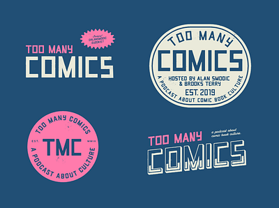 Too Many Comics - Logo Set badge design badge logo logo set retro logo vintage badge
