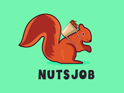 Nuts Job Logo adorable bold brand branding cartoon character child children comic cute fun funny illustration illustrative kids art lovely mascot nuts outline squirrel