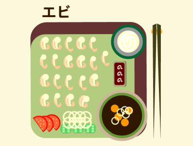 shrimps/エビ Mayonese/ miso soup and some vegtables digitaldrawing illustration illustration vector