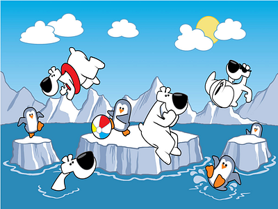Polar Pool Party arrrggghhh characterdesign cute ice iceberg ocean penguin polarbear productdesign whimsical