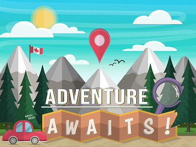 Adventure Awaits! 2d art art canada canadian cute design explore explorer illustration landscape illustration mother nature mountains nature vancouver vector
