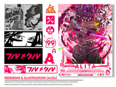 Alita Movie Poster v2020 adaptation anime cyberpunk design sheet graphic art icon iconography illustration kanji manga movie poster typography vector vector art