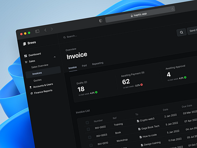 Dark mode for Invoice web app dark dashboard dark mode dektop design finance finance web invoice invoice dashboard invoice web saas ui ux web app