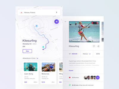 nearby attractions app ecommerce flat map minimal mobile shop travel ui