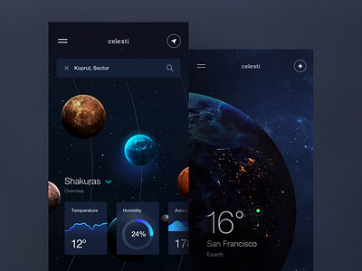 celesti 2 app chart dark dashboard flat mobile space ui ux weather