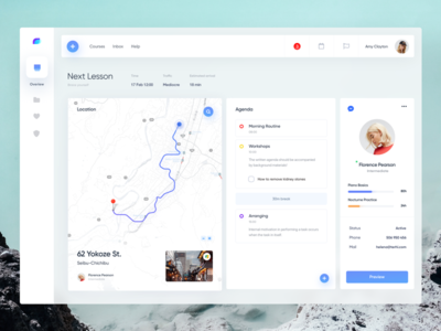 terhie next lesson agenda dashboard design desktop flat fluent map profile tasks ui ux