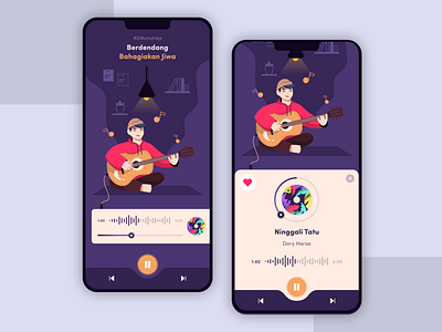 Music App - Illustration app character clean flat guitar illustration ios mobile music music app people play guitar purple typogaphy ui ui design uiux vector