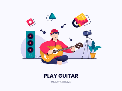 Play Guitar - #stayathome 2d character clean design illustration music people purple quarantine red stayhome stickynootes ui vector
