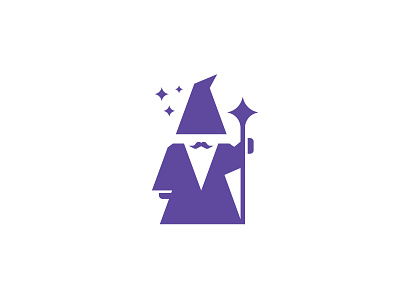 Wizard app logo beard clean logo fantasy flat design logo logo design logo designer magic magician mascot minimal minimalist mustaches negative space software stars wizard wizard logo wizards