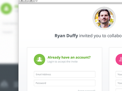Collaboration Invite account collaboration green invision invite landing pink sign in sign up ui ux