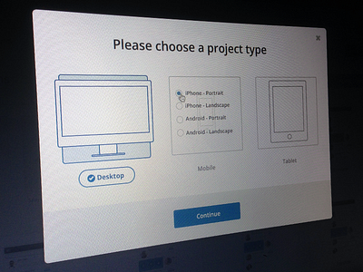 Choose a Project Type android devices hover ios iphone line menu modal project radio select