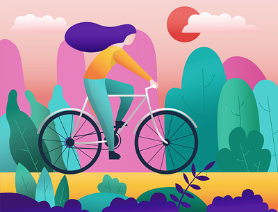 Cycling illustration bicycle bike character cycle cycling girl gradient illustraion illustrator ride