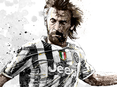Sport Illustration: Andrea Pirlo digital art drawing illustration ink juventus pencil photoshop pirlo portrait soccer sport wacom watercolor