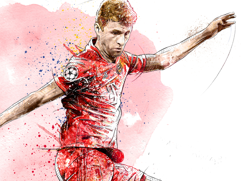 FC Bayern Munich Illustration: Thomas Mueller digital art drawing football football club illustration ink pencil photoshop portrait soccer sport thomas mueller wacom watercolor