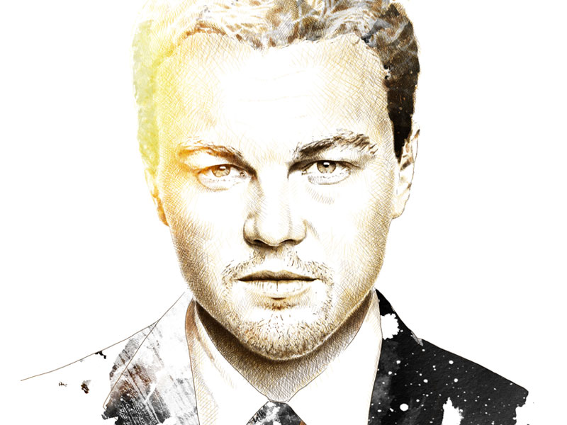 Portrait of Leonardo DiCaprio actor celebrity face hand drawn hollywood illustration ink pencil portrait watercolor