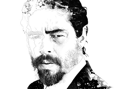 Portrait of Benicio del Toro actor beniciodeltoro celebrity face fineliner hollywood illustration ink pencil photoshop portrait watercolor