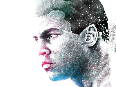 Portrait of Muhammad Ali ali boxer boxing drawing face illustration ink muhammad ali pencil portrait watercolor