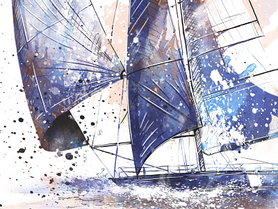 Sport Illustration: Yachting boat digital art drawing illustration ink pencil photoshop sport wacom watercolor yacht yachting