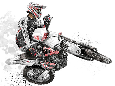 Sport Illustration: Motocross bike digital art drawing illustration ink motocross pencil photoshop race sport wacom watercolor