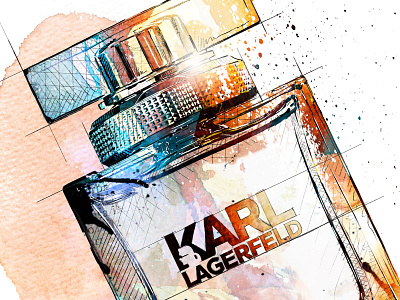 Fragrance Illustration: Karl Lagerfeld digital art drawing fragrance illustration ink lagerfeld pencil perfume photoshop wacom watercolor