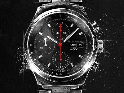 Luxury Watch Illustration: Porsche digital art drawing illustration ink luxury pencil photoshop porsche wacom watch watercolor